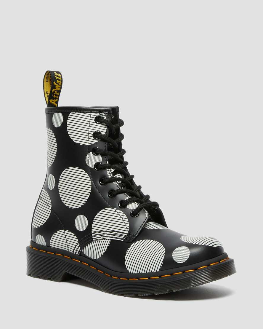 Dr. Martens 1460 Polka Dot Smooth Deri Kadın Bağcıklı Bot - Bot Siyah/Beyaz |WKBXJ7428|